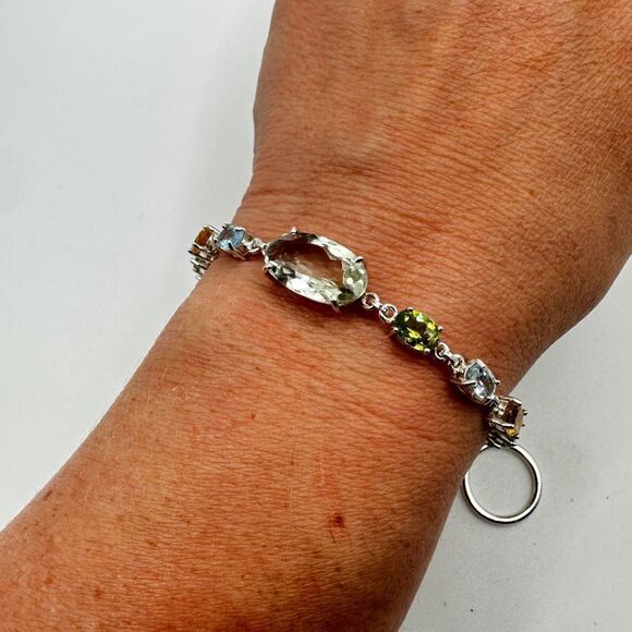 NWOT 7" One-of-a-kind multi-gemstone in sterling silver bracelet in 925! - Picture 6 of 12